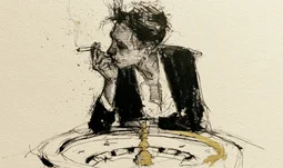Exhausted man and a roulette wheel
