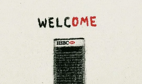HSBC office with welcome written above it 