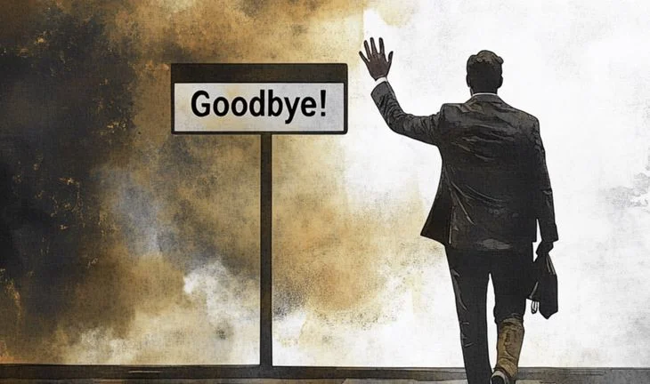 a banker waving goodbye